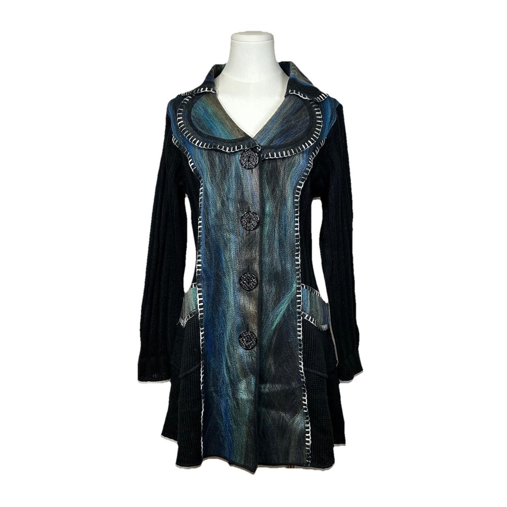 Sioni Wool Blend Cardigan Sweater‎ Dress Eclectic Multicolor Yarn Whimsigoth M